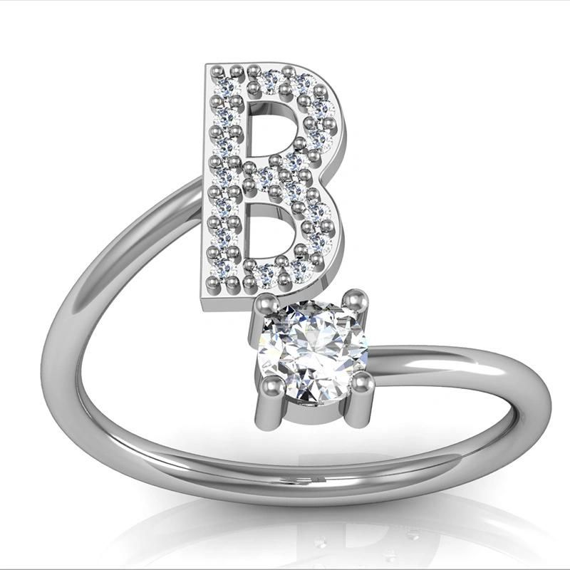 26 Letters with Diamond Ring Opening Adjustable Finger Ring