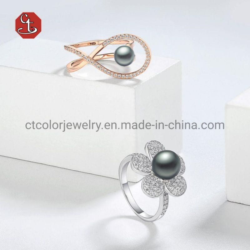 Fashion Jewelry Ring Gray Pearl Rings Fashion Micro Setting Silver 925 Rings