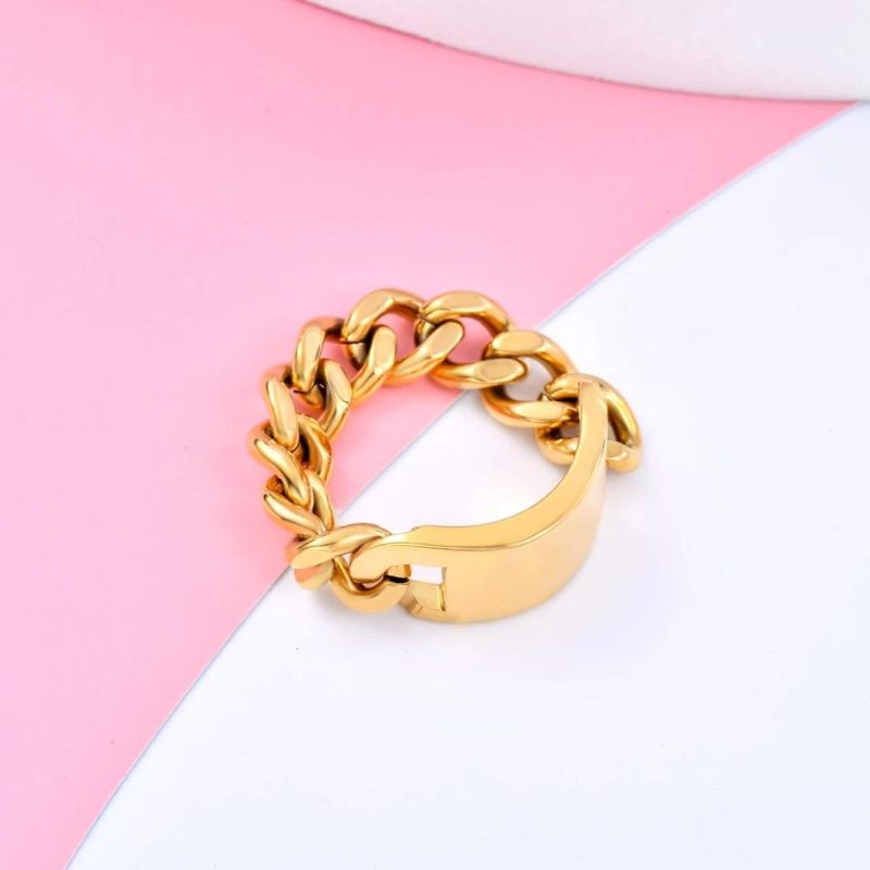 Wholesale Gold Plated Cuban Link Chain Ring Not Rust Not Allergic for Men Women