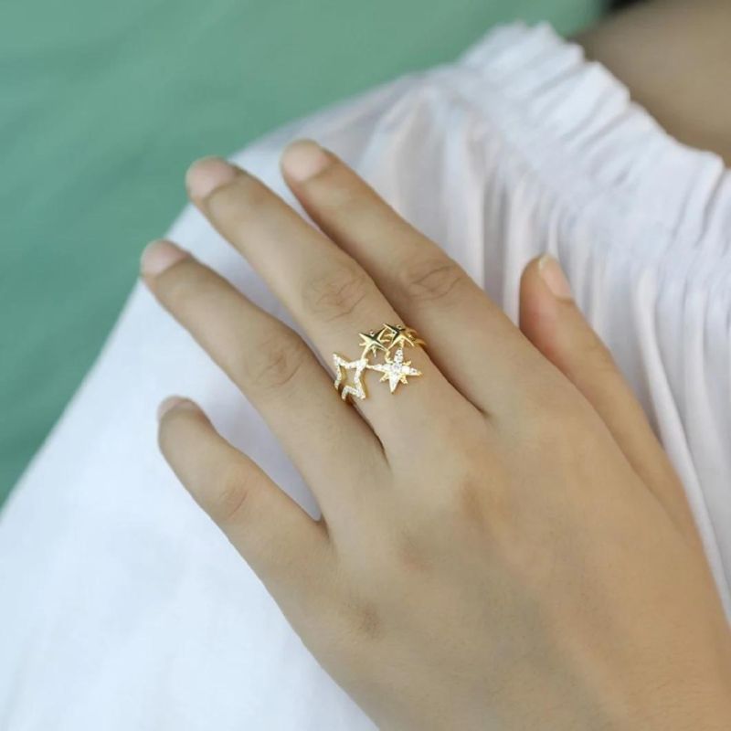 Fashion Accessories with Zircon Adjustable Ring Real 925 Sterling Silver Ring for Women Fashion Trendy Wedding Jewelry