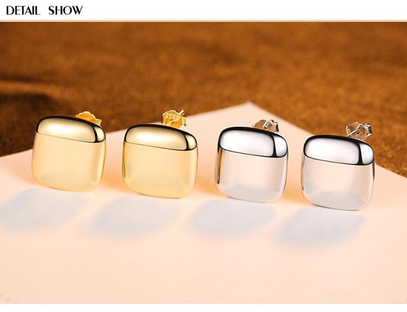 Popular Jewelry Silver Earring Smooth Square Ear Stud