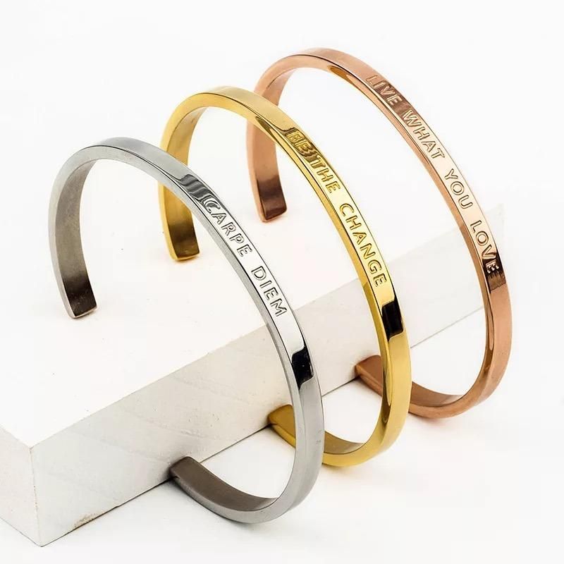 Wholesale Stainless Steel Engraving Bangle Brass Cuff Bracelet Women