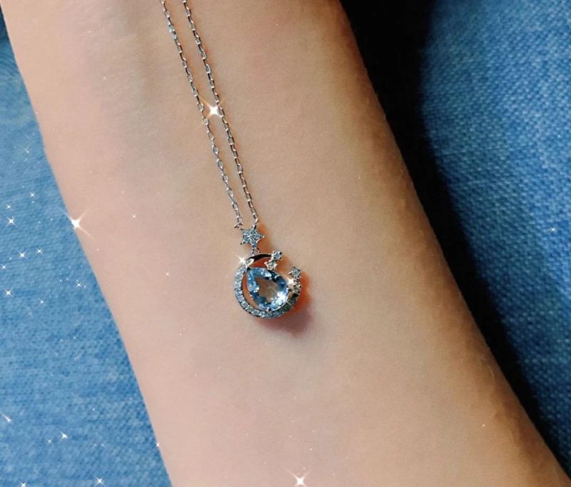 Luxury 18K Gold Diamond Inlaid Aquamarine Necklace
