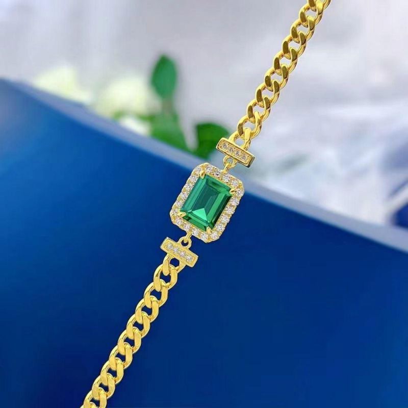 New S925 Silver Bracelet Emerald 6*8 Bracelet Simple Fashion High Sense 1 Carat Bracelet Jewelry