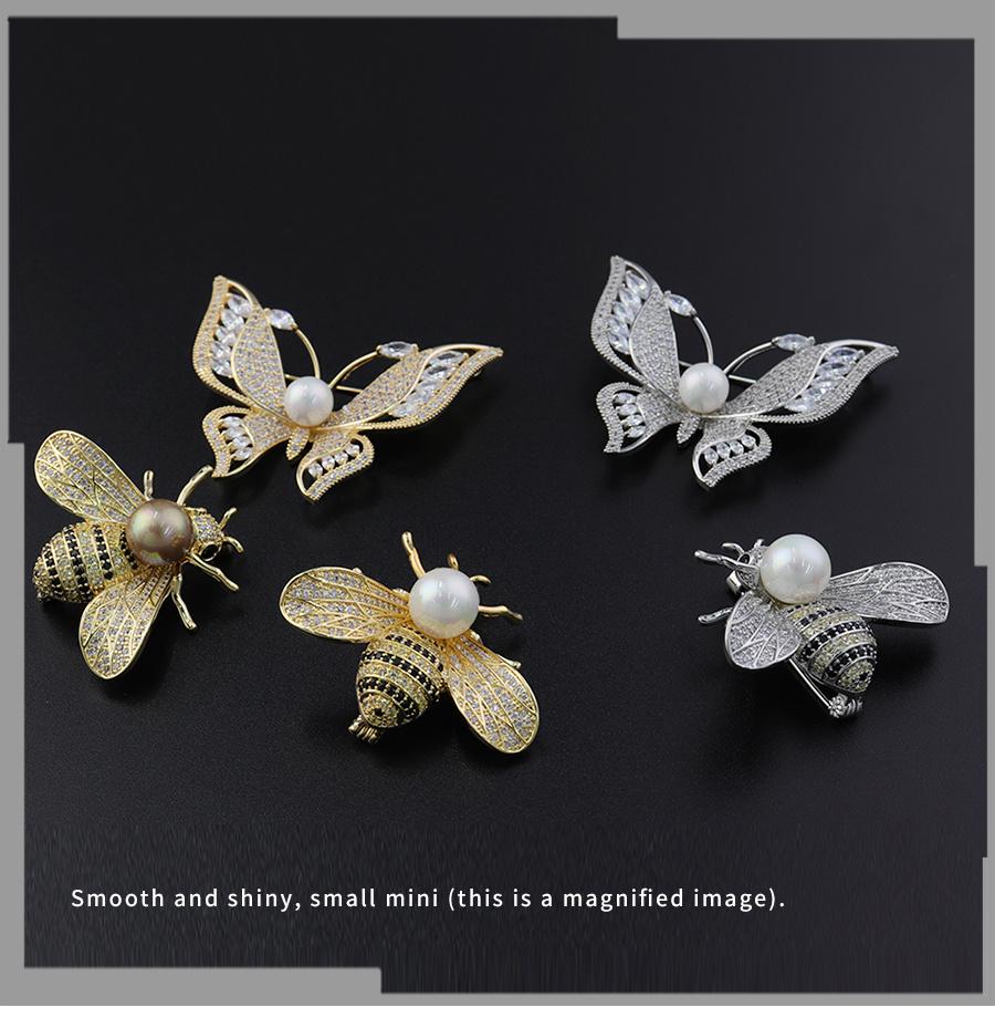 Bee Bow Animal Inlaid Diamond Copper Women′s Brooch