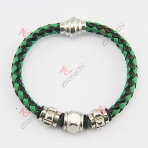 Fashion Jewelry Green Leather Stainless Steel Bracelet (LB)