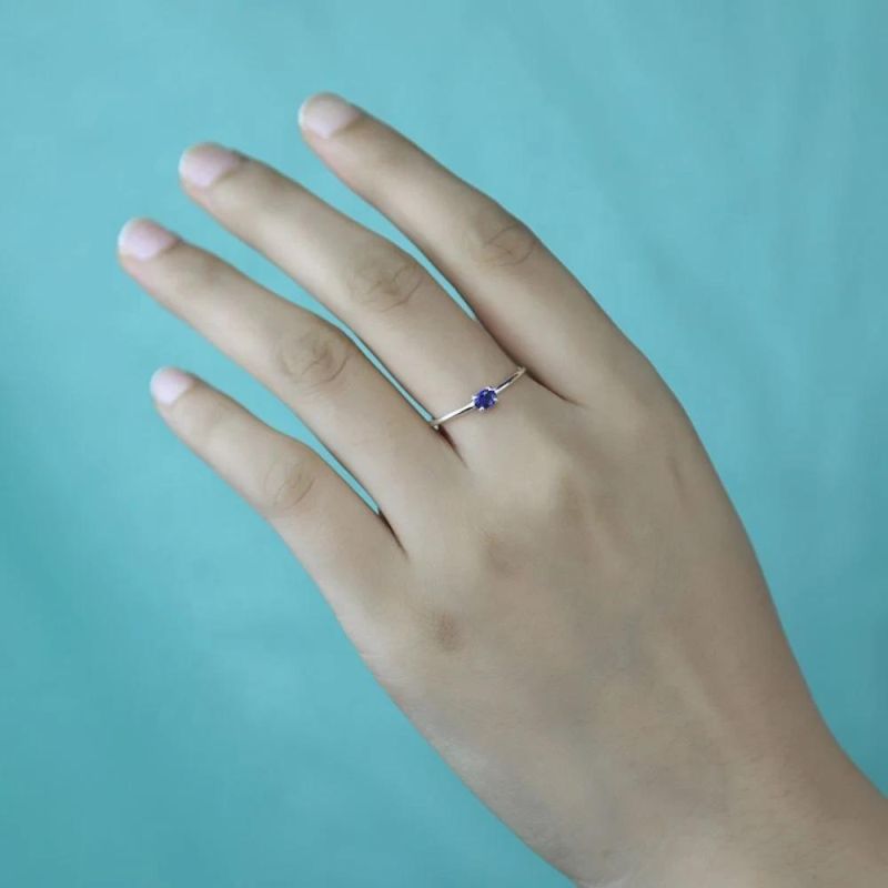 Minimalist Dazzling White Blue Oval CZ Finger Ring Size 6 7 8 Real 925 Sterling Silver for Women Wedding Jewelry