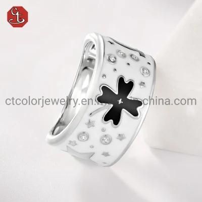 Vintage Design Jewelry 925 Sterling Silver Handmade Enamel Lucky leaves Rings