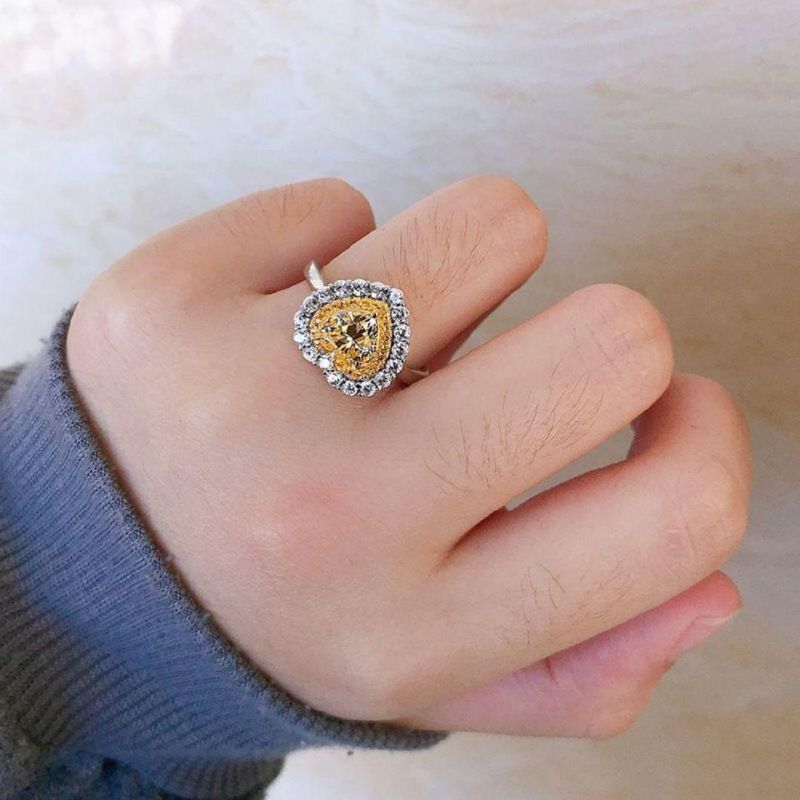 Wholesales Jewelry 925 Sterling Silver Wedding Engagement Created High Carbon Diamond Citrine Ring