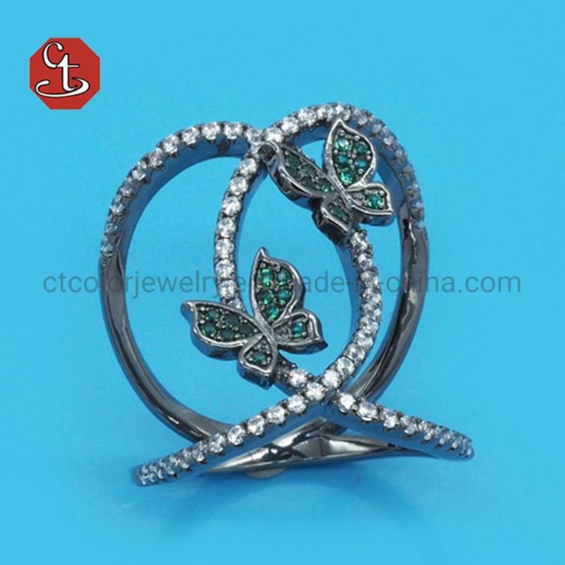Personality Fashion Butterfly Shape Silver Inlaid Zircon Temperament ladies Rings Jeweley