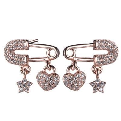 925 Silver Small Heart and Star Pin Earring for Girls