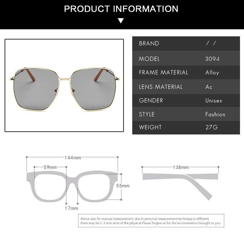 2023 High Quality Fashion Big Frame Metal Women Sunglasses