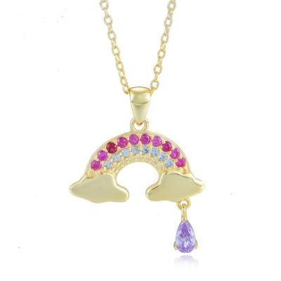 Amazing Cute Pear Drop Charm Diamond Colorful Rainbow Necklace for Baby