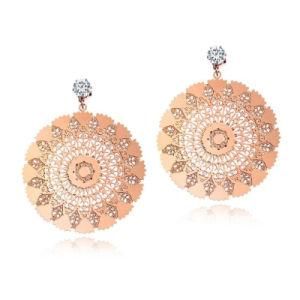Punk Style Big Rose Gold Peacock Feather Zircon Hoop Earrings