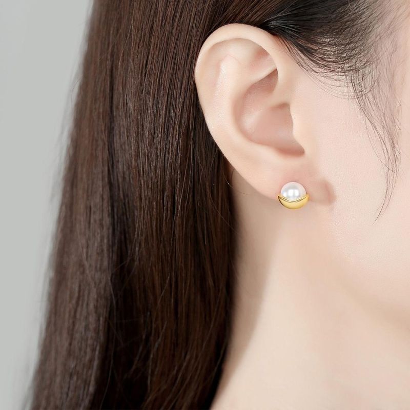 Fashion Jewelry Ball Silver Short Earring Stud with Pearl