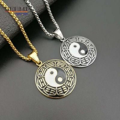 Titanium Steel Color Gold Plated Paint Bagua Array Necklace