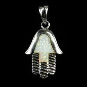 Fashion 925 Sterling Silver Jewish Hamsa Palm Opal Pendant Charm