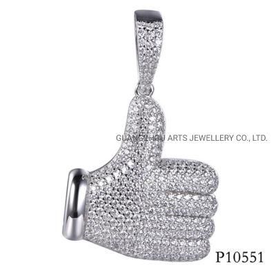 Cubic Zircons Pave Setting on Thumb up Silver Pendant