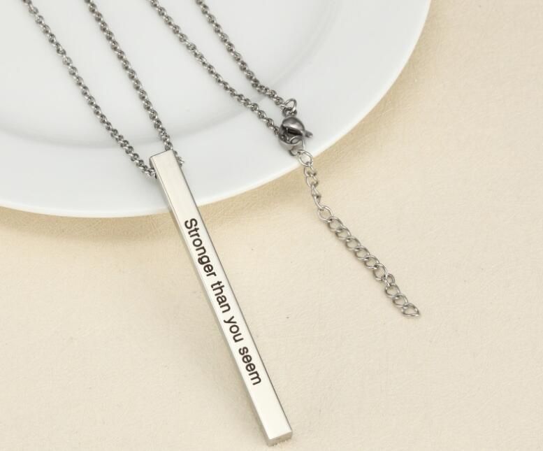 Customizable Inspirational Engraved Mantra Bar Pendant Necklaces Fashion Stainless Steel Necklace