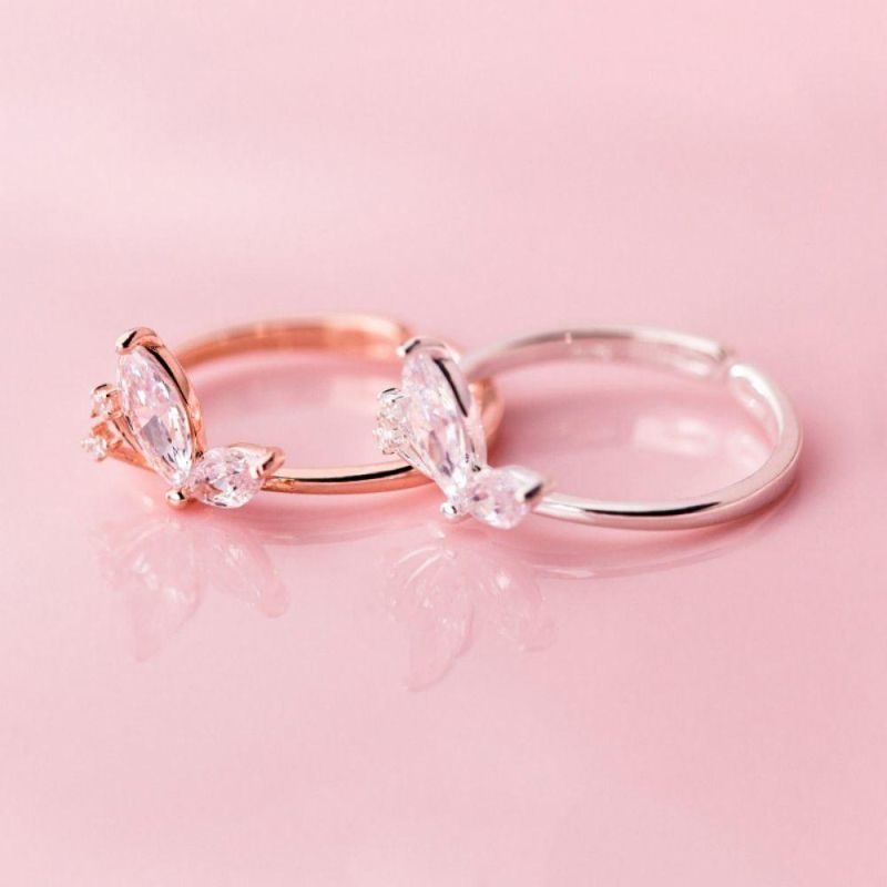 925 Sterling Silver Ring Cute Butterfly with Zircon Adjustable Ring for Women Anniversary Fashion Jewelry