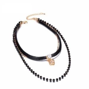 Fashion Multilayer Tattoo Choker Necklaces for Women Black Crystal Rope Wax Chain Clover Pendants Jewelry Necklace