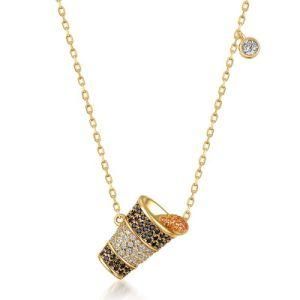 Summer Vermeil Jewelry Diamond CZ Beverage Pendant Gold Plated Zircon Pave Pendant Necklace 925 Silver Charm Necklace