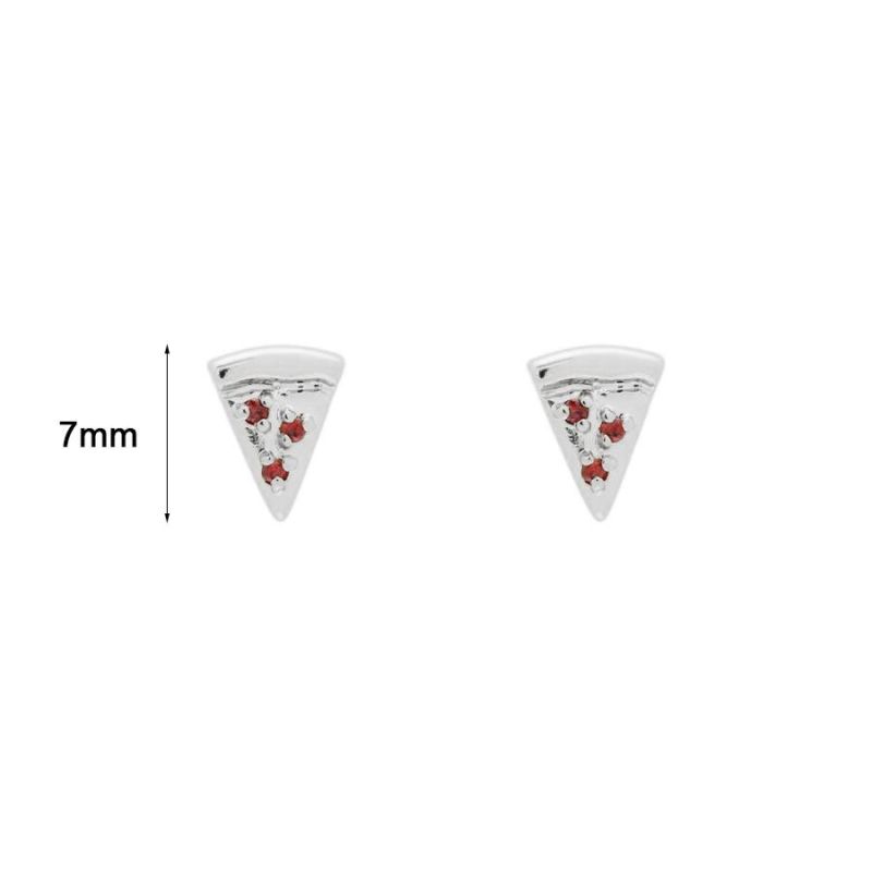 Aiz Jewelry 925 Sterling Silver Trendy Custom Daily Fashion Jewellery 18K Gold Plated Red Zircon Dainty Pizza Studs Earrings