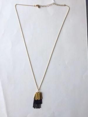 Fashion Necklace Gold with Metal Fringes Yellow and Blue for Pendant 29~32+4cm
