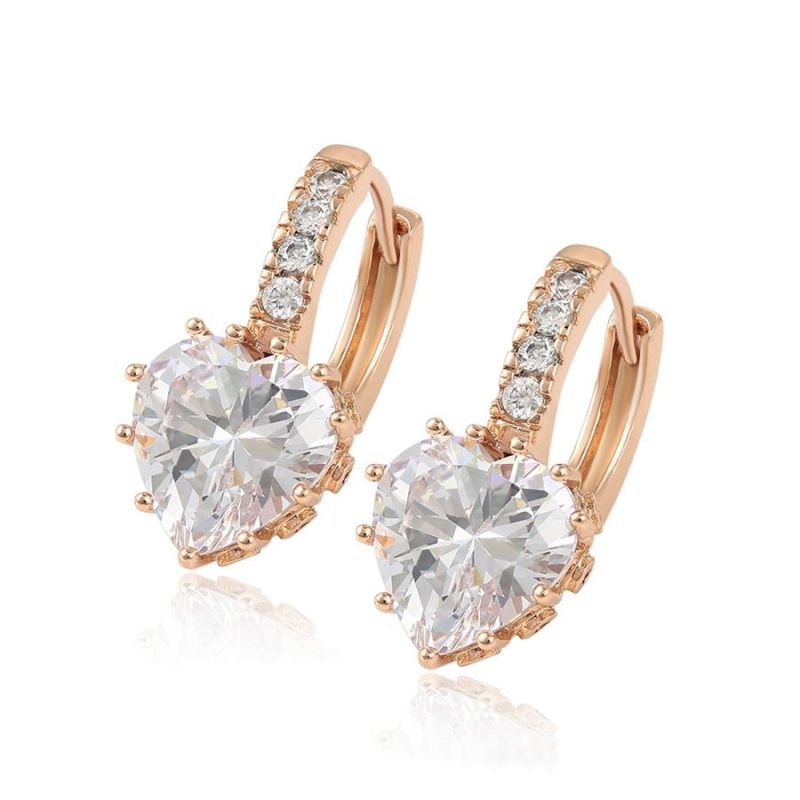 2022 Hot Sale Heart Shape Synthetic CZ Stone Gold Plated Hoop Earring for Women Wholesale