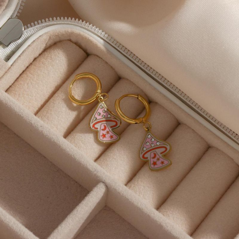 Manufacturer Custom Creative Design Fashion Jewelry High Quality Non Tarnish Drop Earring Gold Plated Girl Cute Mushroom Earring