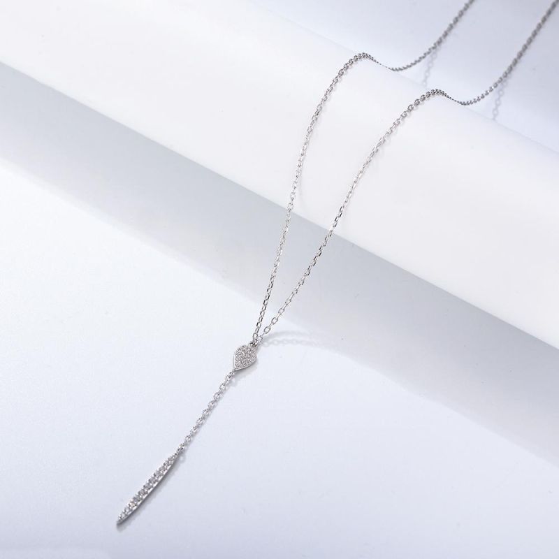 Solid 925 Silver Women Necklace CZ Zirconia Lariat Drop Necklace