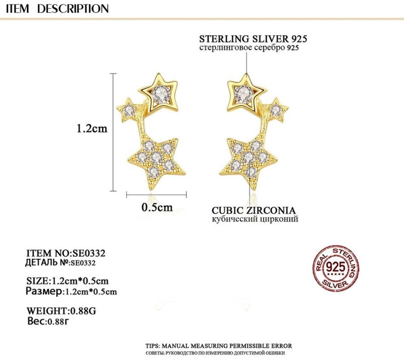Star-Shaped Geometric Gold-Plated Silver Earrings Stud
