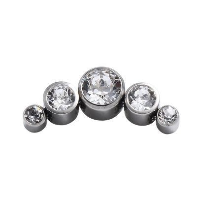 ASTM F136 Titanium Body Jewelry Internally Threaded Bezel Set CZ Ends/Attachments Gems Curved Cluster End T0.9mm/1.6g