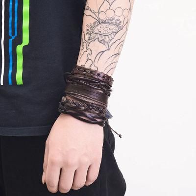 Leather Bracelet for Men and Women Punk Rock Braided Bracelet Via Brown Black Wristband Handmade Jewelry