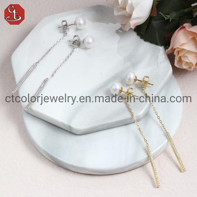 Fashion Jewelry 925 String Silver Earring Dangle Triangle Shell Pearl Drop Earrings line