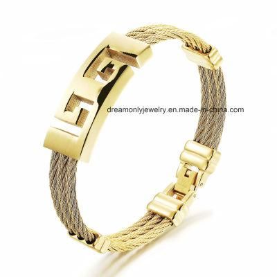 18k Gold Plated Stainless Steel Mens Cable Wire Bracelet