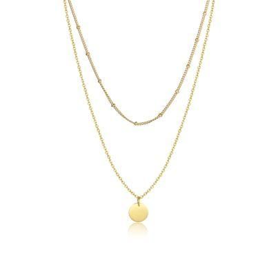 Fashionable Double Chains Necklace, 18K Gold 8mm Pendant Necklace Jewelry for Women