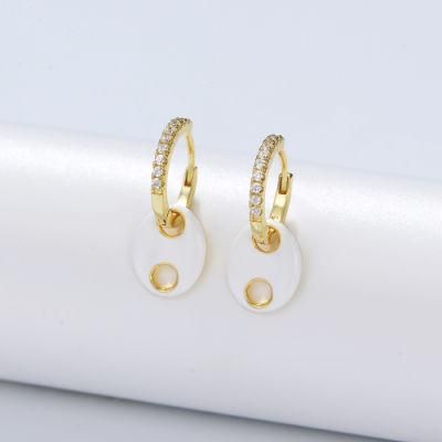 Gold Plated Cubic Zirconia Hollow Geometric Dangle Enamel Double Hole Pig Nose Drop Earrings