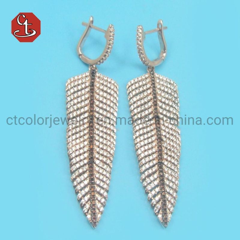 AAA Cubic Zircon Plants Style Silver Earring Long Eardrop