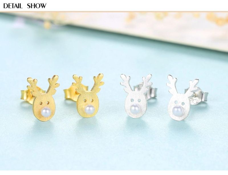 Cute Christmas Fawn Style Wear Ear Stud with Pearl