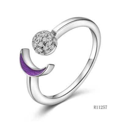 Hot Sale Moon Design Silver with CZ Enamel Open Ring