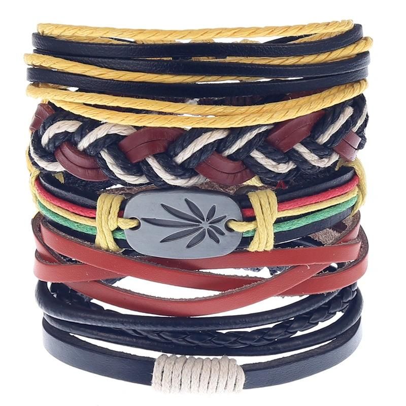 5 Pieces Leather Cuff Bracelet for Men and Women Punk Rock Braided Bracelet Via Brown Black Wristband Handmade Jewelry