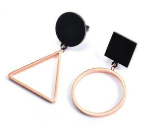 Japan and South Korean Asymmetric Personality Titanium Steel Earrings Female Plated Rose Gold Color Triangle Round