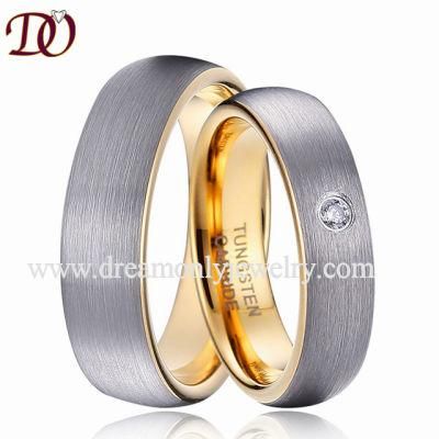 Matte Finish Gold Inside Tungsten Ring CZ