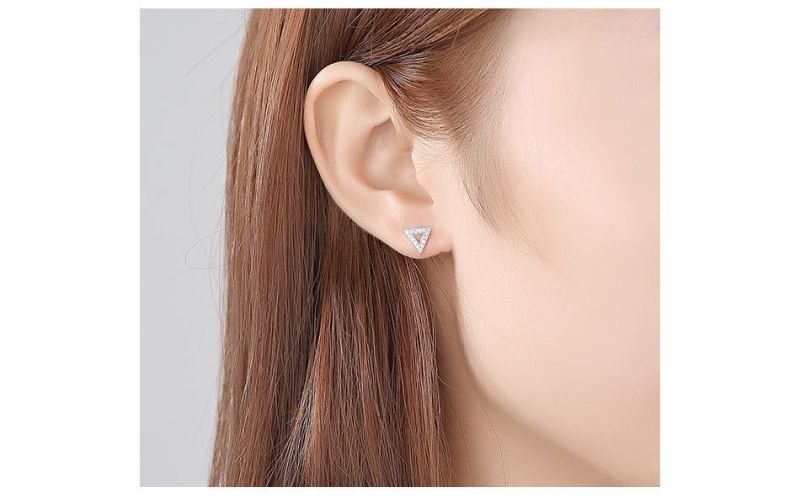 Fashion Jewelry Inverted Triangle Earring Stud with Rhinestone