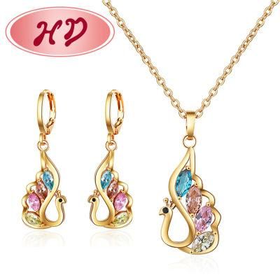 Colorful Dubai Cheap Bridal 18K Gold Plated Zircon Necklace Jewelry Set with Earring