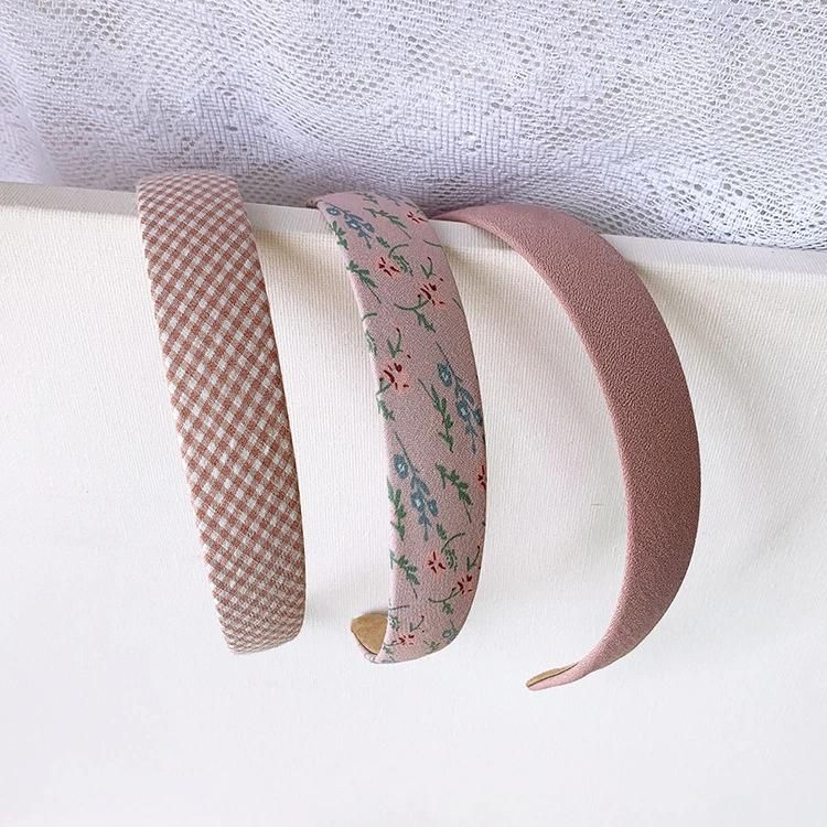 Wholesale Vintage Headbands Wide Shredded Plaid Hair Band for Elegant Women