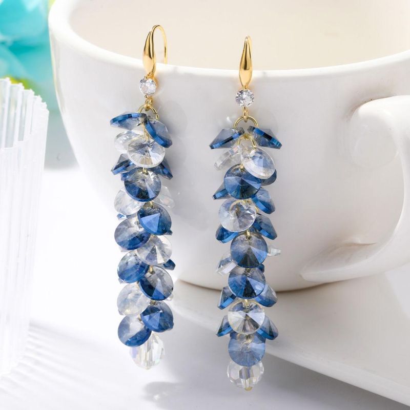 Fashion Girls Zircon Long Austrian Crystal Jewellery Tassel Earrings