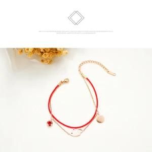 Ethnic Style Staionless Steel Zodiac Rat Woven Red Rope Double-Layer Bracelet Female