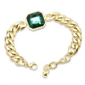 2021 Trendy Fashion Exaggerated Chunky Nk Cuban Link Gold Plated Dubai Chain Square Emerald CZ Zircon Gemstone Bracelet